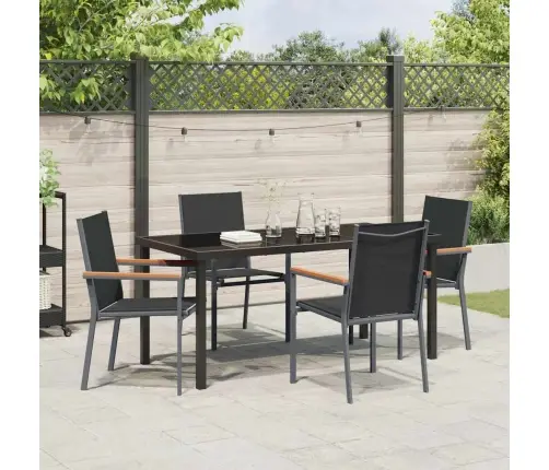 5 Daļīga Dārza Ēdamgaldu Komplekts Melnā Tekstilēnā Un Tēraudā Vidaxl