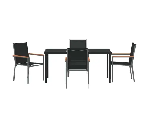 5 Daļīga Dārza Ēdamgaldu Komplekts Melnā Tekstilēnā Un Tēraudā Vidaxl