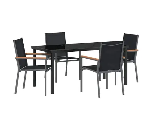 5 Daļīga Dārza Ēdamgaldu Komplekts Melnā Tekstilēnā Un Tēraudā Vidaxl