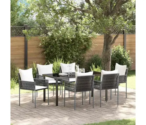 7 Daļu Dārza Ēdamgalda Komplekts Ar Spilveniem – Brūns, Poliratanā Vidaxl