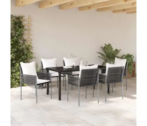 7 Daļu Dārza Ēdamgalda Komplekts Ar Spilveniem – Brūns, Poliratanā Vidaxl