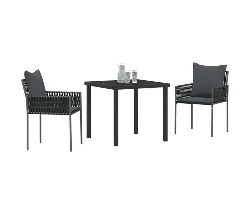 3 Gabalu Dārza Ēdamgalds Ar Spilveniem, Melns, Poliratanas Vidaxl