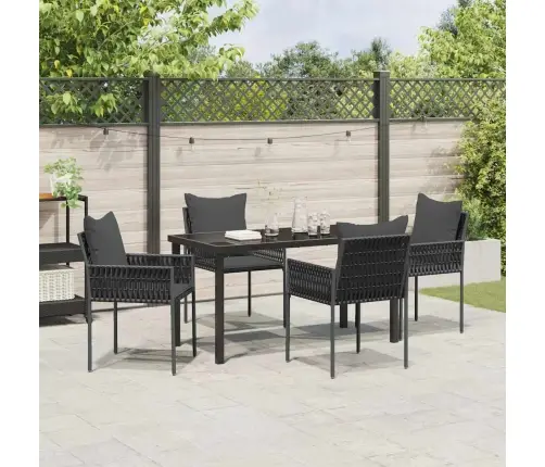 5 Daļu Dārza Ēdamgalda Komplekts Ar Spilveniem, Melns, Polirattans Vidaxl
