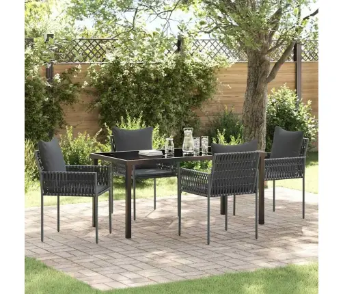 Sodo Valgomojo Komplektas 5 Pcs Juoda Ir Pilka Pe Ratanas