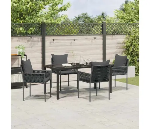 Sodo Valgomojo Komplektas 5 Pcs Juoda Ir Pilka Pe Ratanas