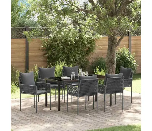 7 Daļu Dārza Ēdamistaba Ar Spilveniem Melnā Poliraftā Vidaxl