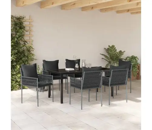 7 Daļu Dārza Ēdamistaba Ar Spilveniem Melnā Poliraftā Vidaxl