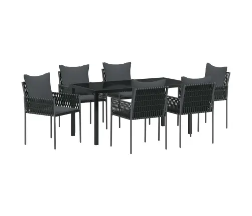 7 Daļu Dārza Ēdamistaba Ar Spilveniem Melnā Poliraftā Vidaxl