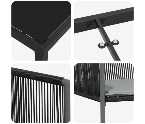3 Daļu Dārza Ēdamgalda Komplekts Ar Spilveniem Melnā Poliratānā Vidaxl