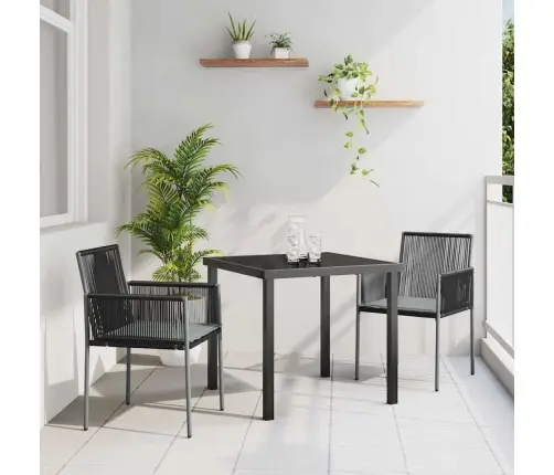 3 Daļu Dārza Ēdamgalda Komplekts Ar Spilveniem Melnā Poliratānā Vidaxl