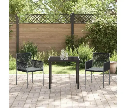 3 Daļu Dārza Ēdamgalda Komplekts Ar Spilveniem Melnā Poliratānā Vidaxl