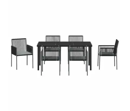 7 Daļas Dārza Ēdamgalds Ar Spilveniem Melnā Polirasā Vidaxl