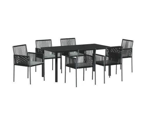 7 Daļas Dārza Ēdamgalds Ar Spilveniem Melnā Polirasā Vidaxl