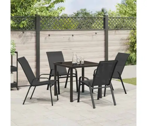 5 Daļu Dārza Ēdamgalda Komplekts Melnā Tekstilēna Un Tērauda Vidaxl