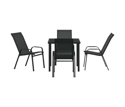 5 Daļu Dārza Ēdamgalda Komplekts Melnā Tekstilēna Un Tērauda Vidaxl