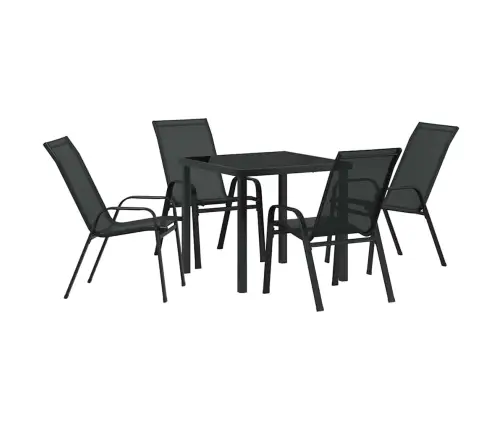 5 Daļu Dārza Ēdamgalda Komplekts Melnā Tekstilēna Un Tērauda Vidaxl