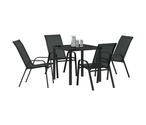 5 Daļu Dārza Ēdamgalda Komplekts Melnā Tekstilēna Un Tērauda Vidaxl