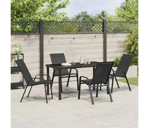 5 Daļīgs Dārza Galdu Komplekts Melnā Tekstilā Un Tēraudā Vidaxl