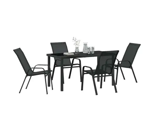 5 Daļīgs Dārza Galdu Komplekts Melnā Tekstilā Un Tēraudā Vidaxl