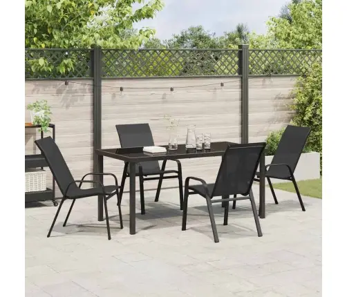 5 Gabalu Dārza Galda Komplekts Melnā Tektilēnā Un Tērauda Vidaxl