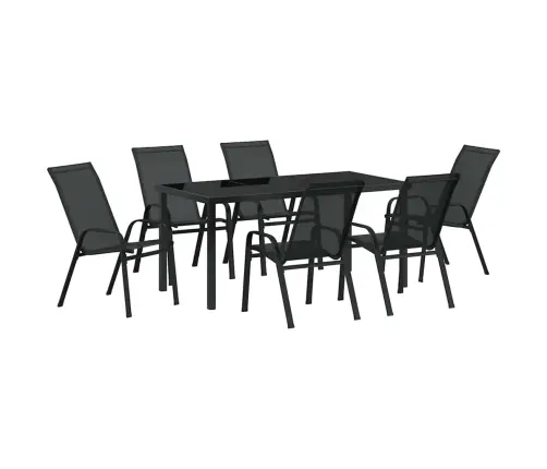 7 Daļu Dārza Galdu Komplekts Melnā Tekstilēnā Un Tēraudā Vidaxl