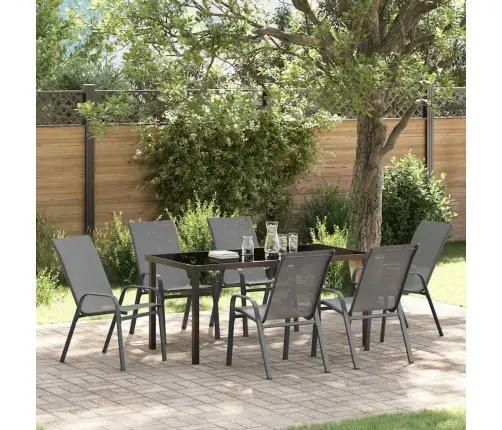 7 Daļu Dārza Ēdamgalda Komplekts Ar Pelēko Tekstilēnu Un Tēraudu Vidaxl