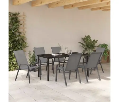 7 Daļu Dārza Ēdamgalda Komplekts Ar Pelēko Tekstilēnu Un Tēraudu Vidaxl