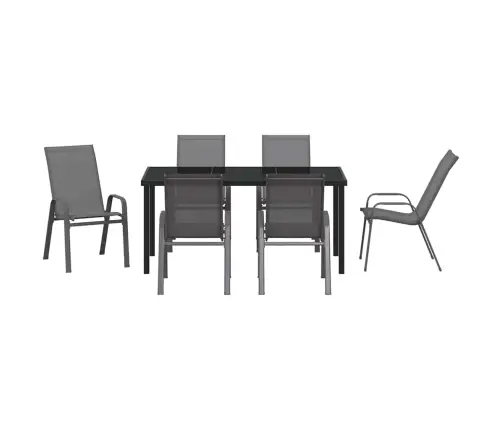 7 Daļu Dārza Ēdamgalda Komplekts Ar Pelēko Tekstilēnu Un Tēraudu Vidaxl