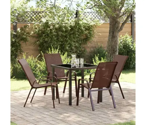5 Daļu Dārza Galds Brūnā Tekstilēnā Un Tēraudā Vidaxl