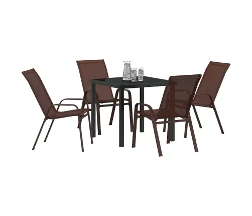 5 Daļu Dārza Galds Brūnā Tekstilēnā Un Tēraudā Vidaxl