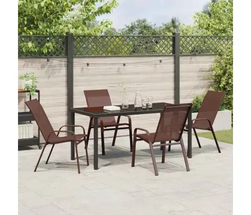 5 Gabalu Dārza Galda Komplekts Brūnā Krāsā, No Tekstilēna Un Tērauda. Vidaxl