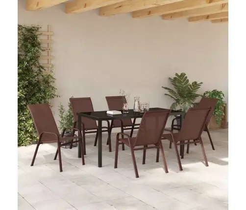 7 Daļu Dārza Ēdamzāles Komplekts Brūnā Tekstilēnā Un Tēraudā Vidaxl