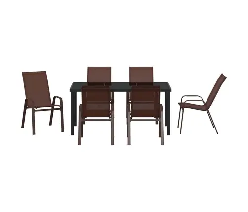 7 Daļu Dārza Ēdamzāles Komplekts Brūnā Tekstilēnā Un Tēraudā Vidaxl