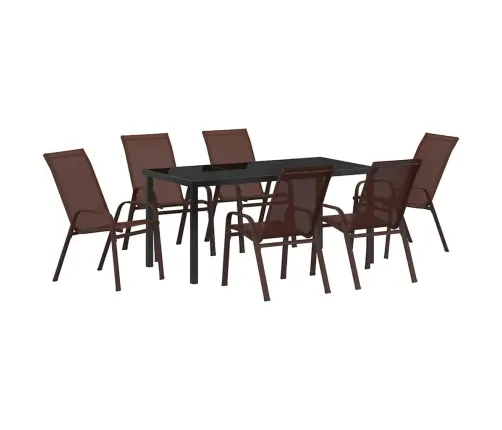 7 Daļu Dārza Ēdamzāles Komplekts Brūnā Tekstilēnā Un Tēraudā Vidaxl