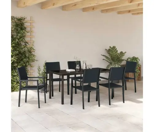 7 Daļu Dārza Ēdamgalds Melnā Poliražota Ratanā Vidaxl