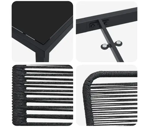 3 Daļu Dārza Galds Melnā Kokvilnas Auklā Un Tēraudā Vidaxl