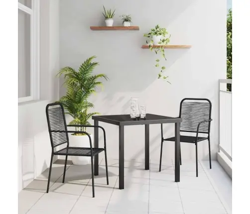 3 Daļu Dārza Galds Melnā Kokvilnas Auklā Un Tēraudā Vidaxl