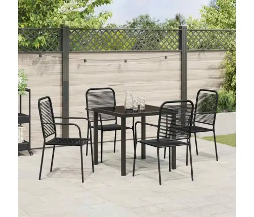 5 Daļu Dārza Galds Melnā Kokvilnas Auklā Un Tēraudā Vidaxl