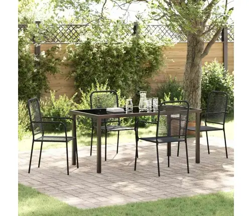 5 Gabalu Dārza Galds Melnā Kokvilnas Auklā Un Tēraudā Vidaxl