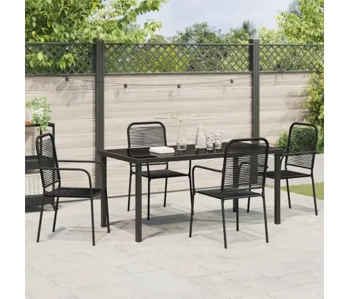 5 Gabalu Dārza Galds Melnā Kokvilnas Auklā Un Tēraudā Vidaxl