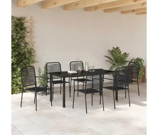 Aia Söögilaudade Komplekt 7 Pcs Must Pulbervärvitud Teras