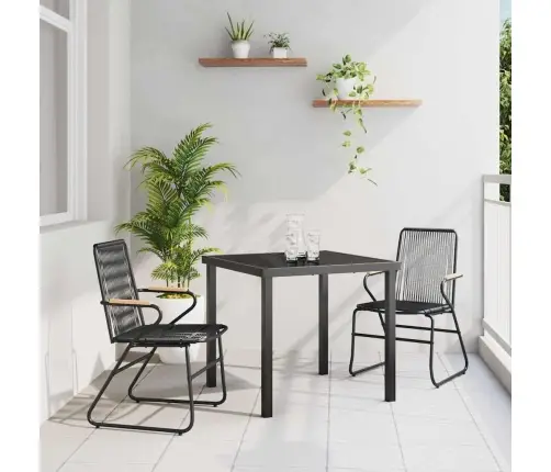 3 Daļu Dārza Galda Komplekts, Melni Pvc Krēsli. Vidaxl