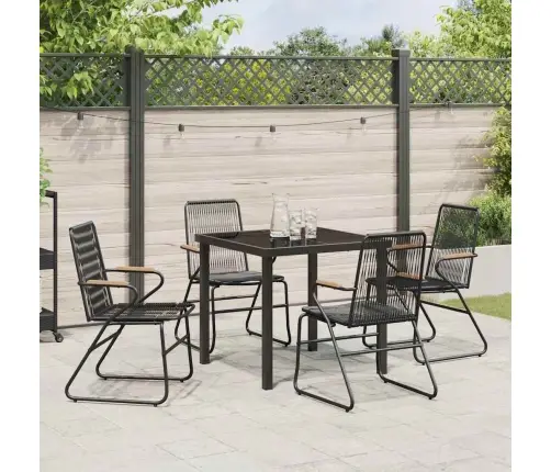 5 Daļu Dārza Ēdamgaldu Komplekts, Melnā Pvc Rotangā Vidaxl