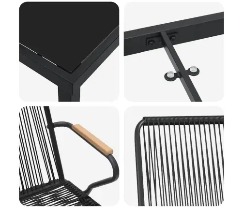 Aia Söögilaudade Komplekt 7 Pcs Must Pulbervärvitud Teras