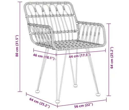 7 Daļu Dārza Galds Brūnā Poli Rattan Vidaxl