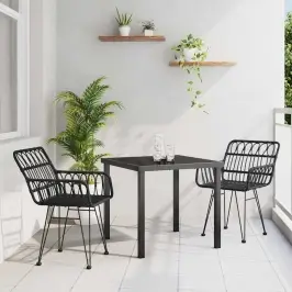 Dārza Ēdamgalds 3 Pcs Melna Poliūtu Rotangpalma Vidaxl