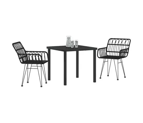3 Daļu Dārza Ēdamgalda Komplekts Melnais Polyratans Vidaxl