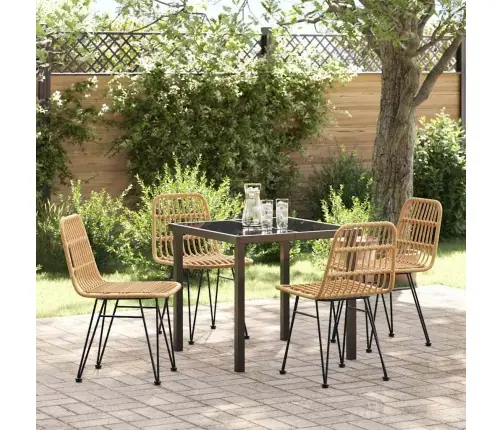 5 Daļu Dārza Ēdamgalds Brūnā Poli Ratanā Vidaxl