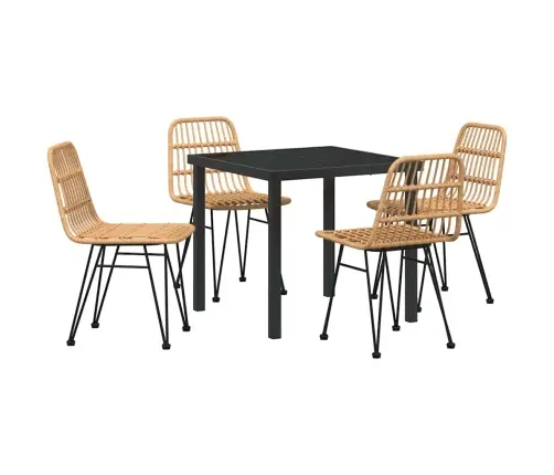 5 Daļu Dārza Ēdamgalds Brūnā Poli Ratanā Vidaxl