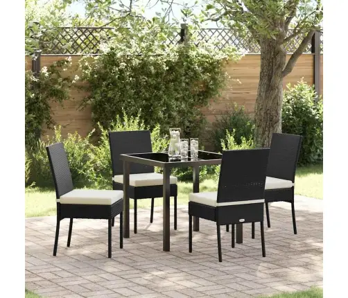 5 Daļu Dārza Ēdamgaldu Komplekts – Melns Poli Ratan Vidaxl